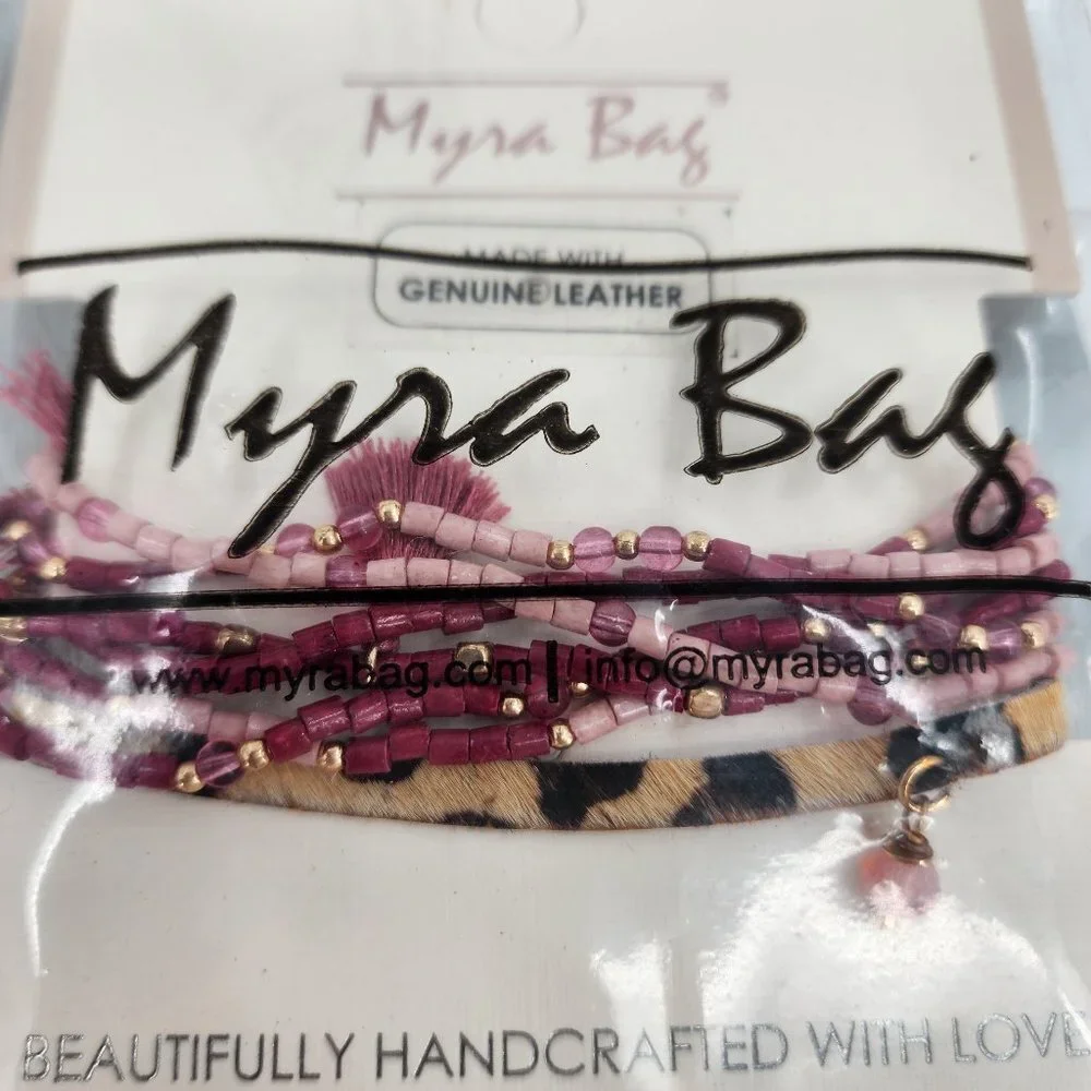 MYRA BAG‎ Max2Max Bead & Leopard Print Hair-On Stacking Bracelet Set NWT